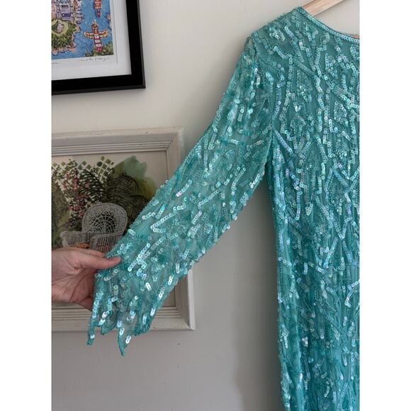 VINTAGE Rare l.magnin Blue Sequin Midi Dress Size Small - Picture 4 of 4